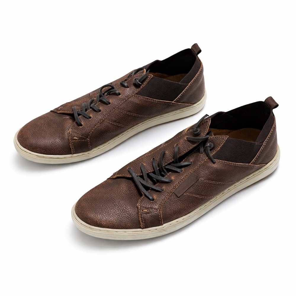 GBX Mens Brown Pebbled Leather Fashion Sneakers 530042 Low Top Shoes Size 10 M - Picture 2 of 6